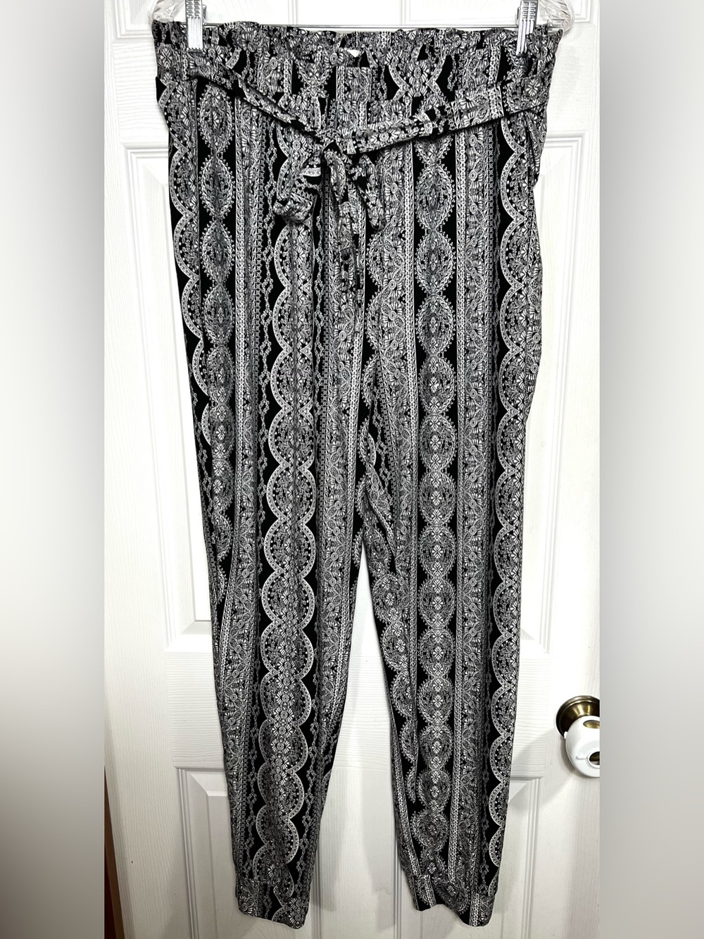 Y2K Mudd Pants Joggers Jogger Pants Boho High Rise Blk/White Paper Bag Pants XL